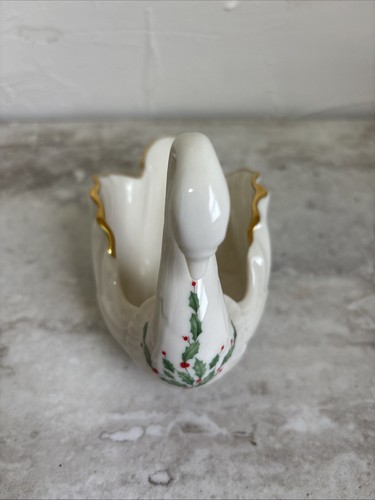 Vintage Lenox Christmas Swan Porcelain Trinket Dish About 5 Inches - Picture 2 of 5