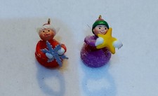  VINTAGE  Marked HMK -  2  Mini Christmas Angle Ornaments 7/8 in TALL