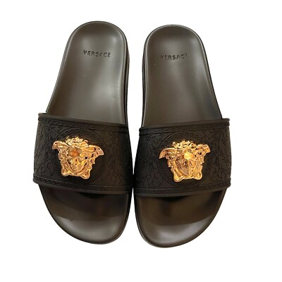 Versace★素敵!Women's Black Gold Medusa Palazzo Sandals Versace Women's Black Gold Medusa Palazzo Sandals Slides