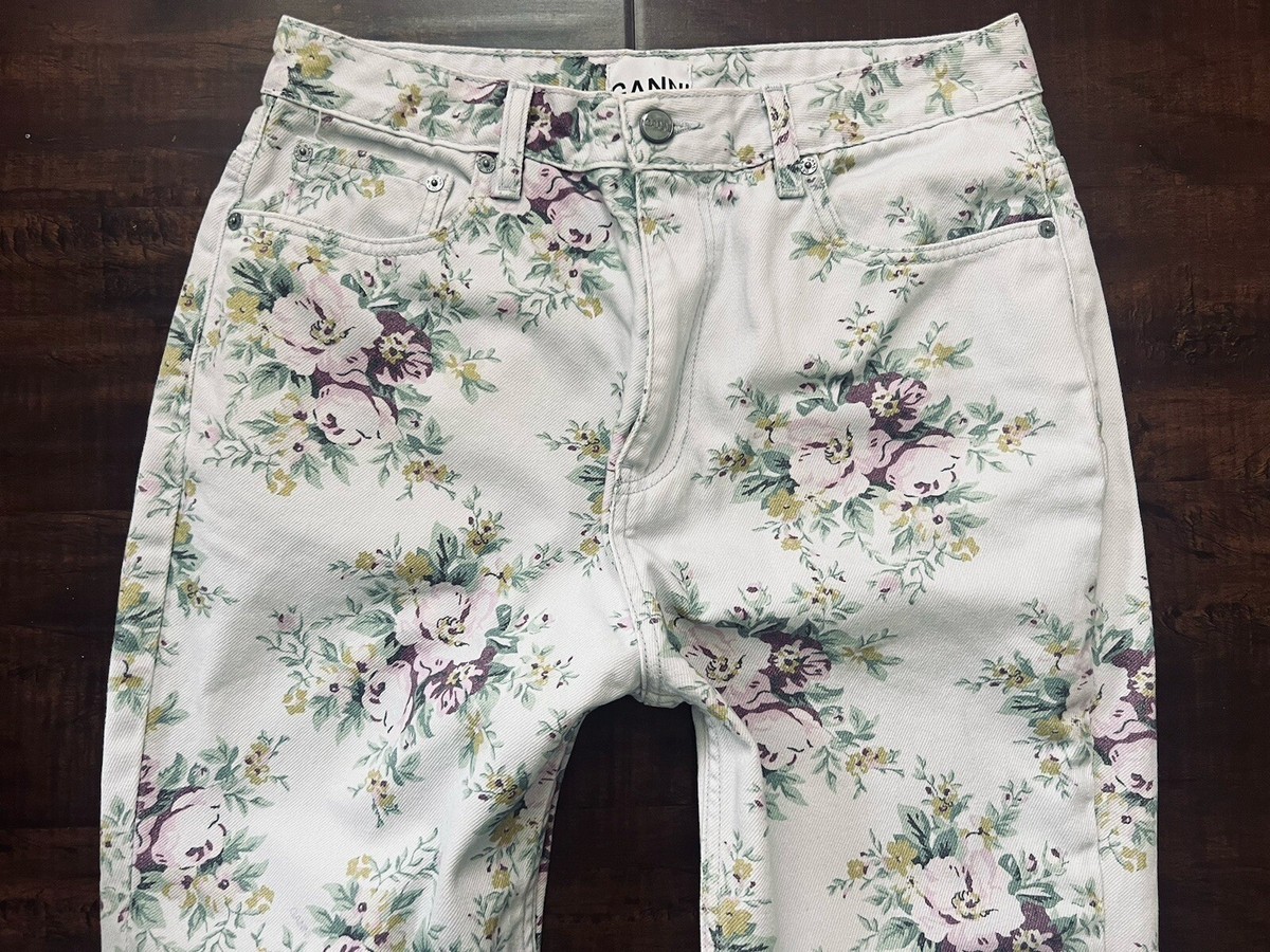 GANNI Betzy Floral print cropped denim jeans Straight High