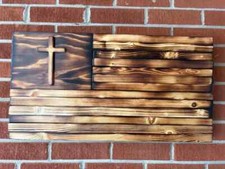 Beautiful Patriot Designer Rustic Burned Natural Wooden American Designer Flag