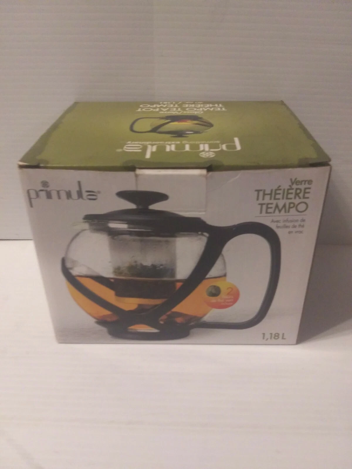 Glass tea pot loose leaf tea infuser 40 oz modern design Primula Tempo party New