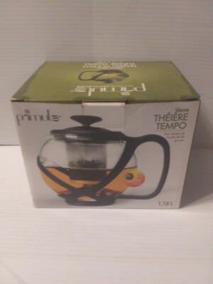 Glass tea pot loose leaf tea infuser 40 oz modern design Primula Tempo party New