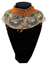 Antique Victorian Crochet Embroidered Lace Collar Orange Childs Lamp Shade Cover