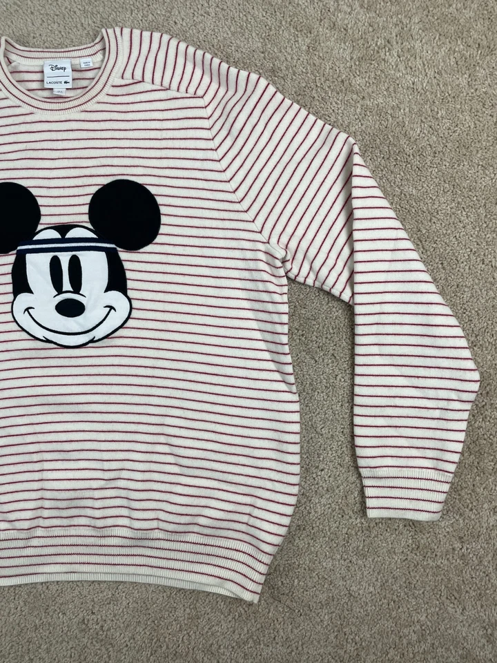 Suéter Pullover Lacoste Para Hombres XL Elastizado Disney Mickey Mouse Rayas Blanco Rojo Foto 3 de 4