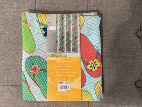 Flip Flops Shower Curtain Celebrate Summer 70in x 70in - Picture 2 of 2