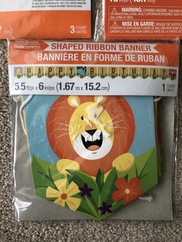 Jungle Safari Hanging Cutouts, Shaped Ribbon Banner, Foil Ballon Birthday Set - Image 4 of 4
