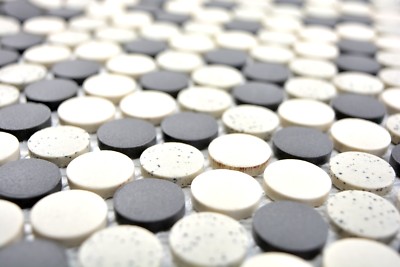 Mosaïque ronde en céramique non émaillée mélange beige noir mat - 10