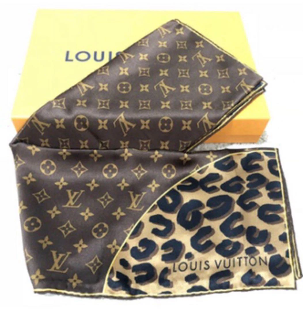 LOUIS VUITTON M72124 Monogram Leopard Silk Scarf Auth Women New from Japan