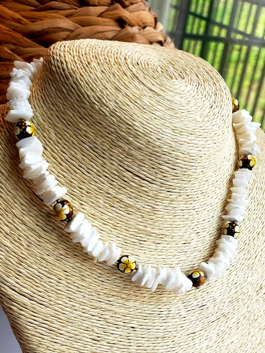 Buy Native Treasure - 16 inch Kid's Brown Tiger Coco Bead 2 Black 2 White Puka  Shell Surfer Necklace at Amazon.in