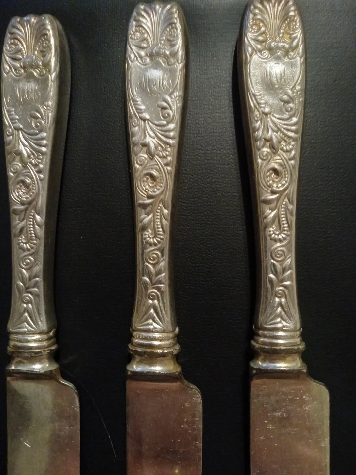 Juego de 8 cuchillos Gorham Silverplate Royal c. 1888 con monograma  Foto 4 de 4