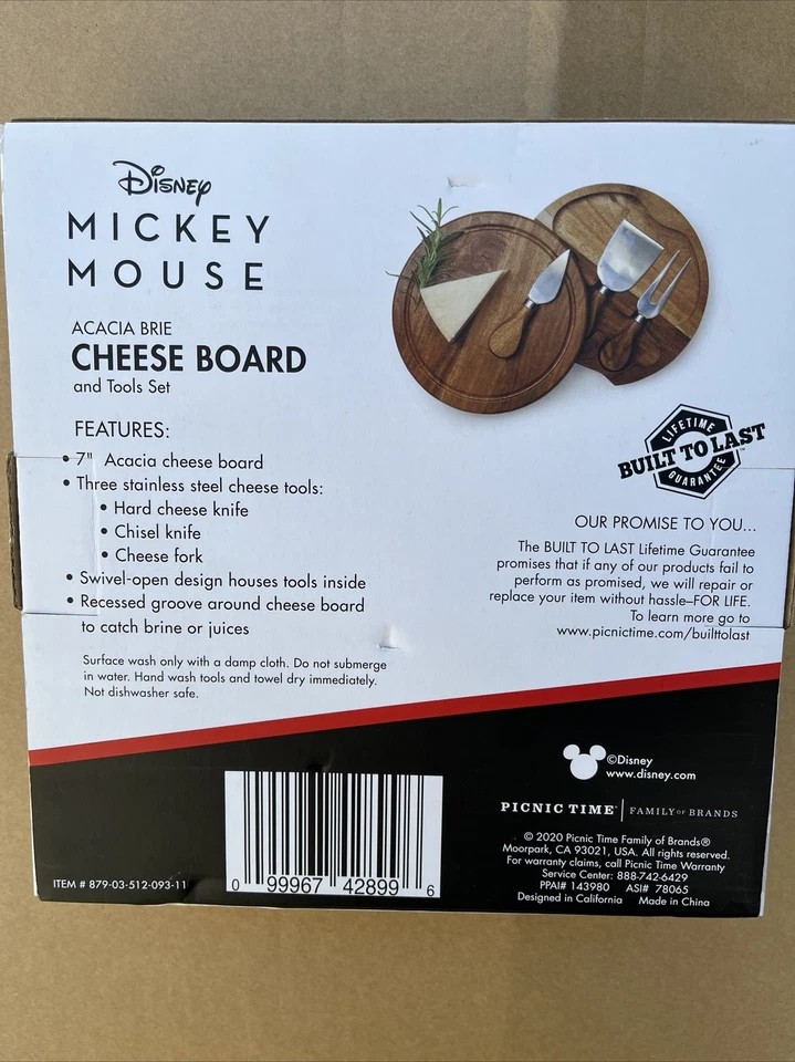 Disney Classics Mickey and Minnie Mouse Brie Acacia Wood Cheese Board Set New - Image 3 of 4