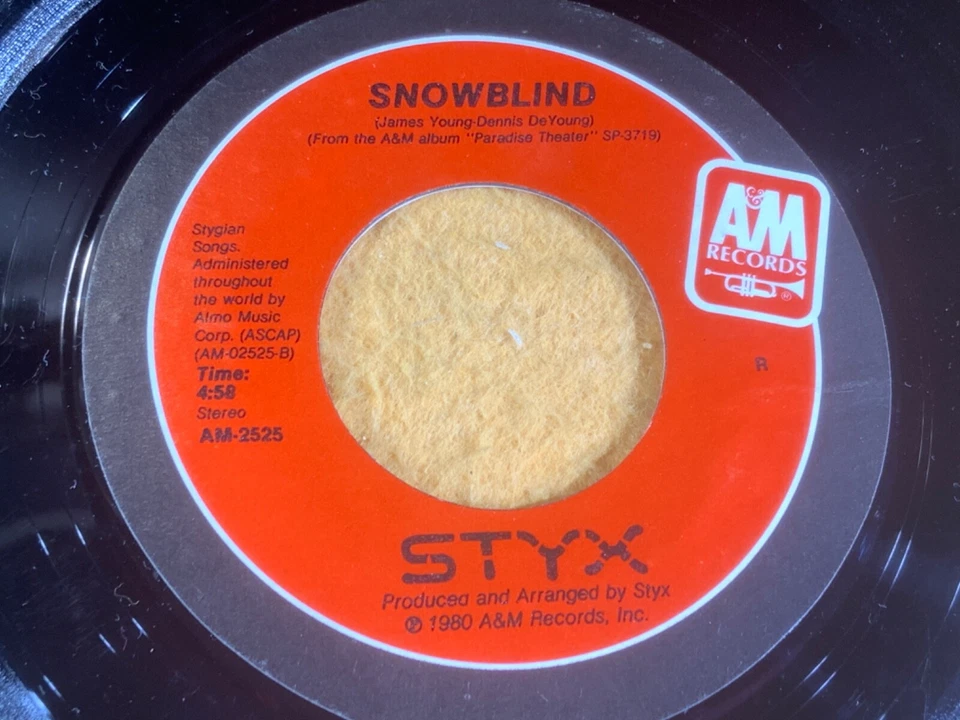 V4-39 STYX Mr. Roboto / Snowblind .. 1983 .. 45rpm .. AM-2525 - Image 4 of 4