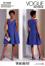 Vogue R11843 TOM & LINDA PLATT Dress w Petticoat, Pleats & Pockets Sz 8-16 V1949