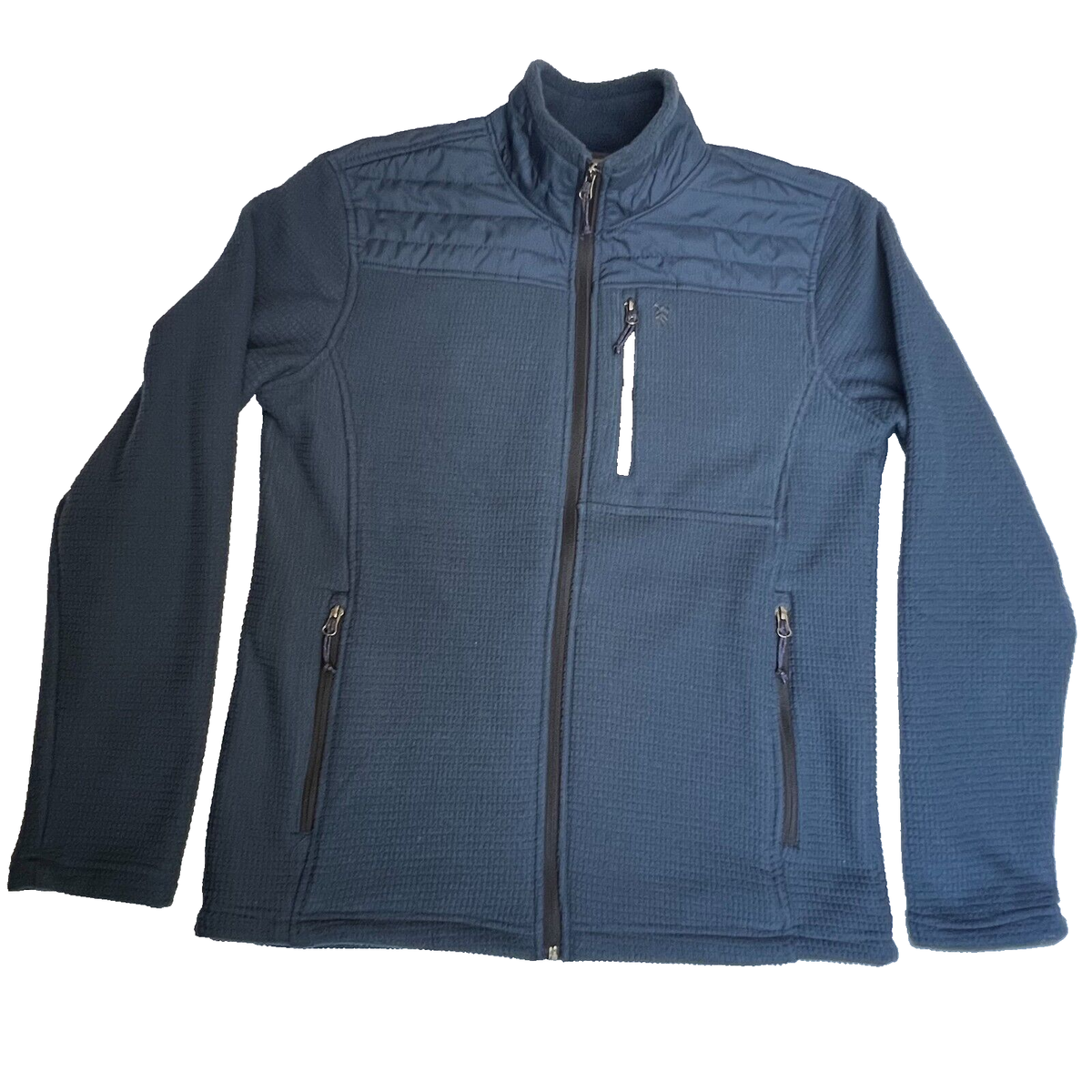 Free Country Mens Jacket Size S Blue Waffle Knite Fleece Full Zipp