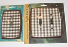 VINTAGE BROWN PLAID DOUBLE-SWITCH PLATE & OUTLET COVER! NOS! NEW! ANGELO BROS!