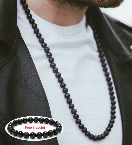 Mens Beads Necklace Black Onyx/matte 
