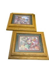 Set Of 2 Wooden Framed Floral & Garden Scene Prints approx 8x10 Inches
