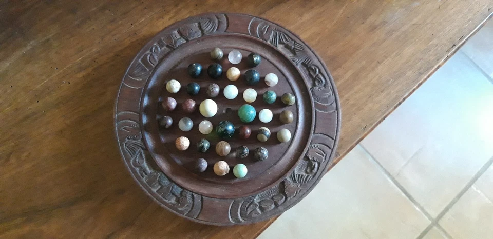 Jeu de solitaire en bois pierres semi-précieuses asiatique - wood solitaire game - Photo 3/4