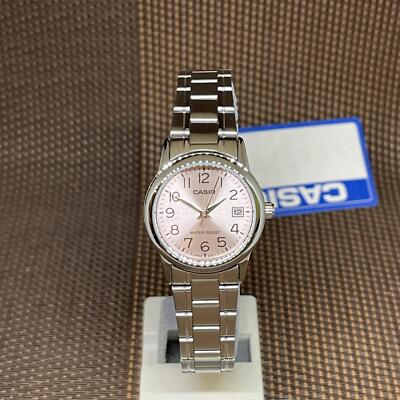 Casio LTP-V002D-4B Analog Damen Rosa Zifferblatt Edelstahl Datum Quarzuhr