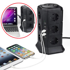 Tour Multiprise Parasurtenseur Parafoudre 12 Prises avec 5 USB 4,5A Ports Noir