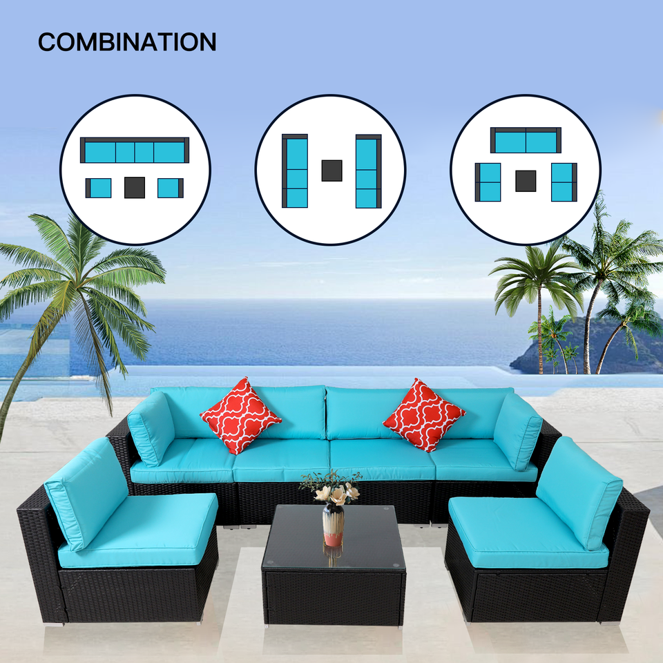 7 Rattan Wicker Sofa Set Sectional Couch Cushioned Furniture Patio Sofa