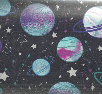 Starlight planets space metallic glitter 3 Wishes  fabric