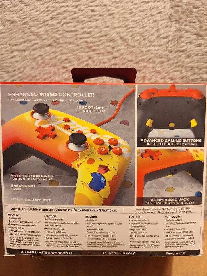 PowerA Enhanced Wired Controller for Nintendo Switch - Oran Berry Pikachu - New! - Image 2 of 4