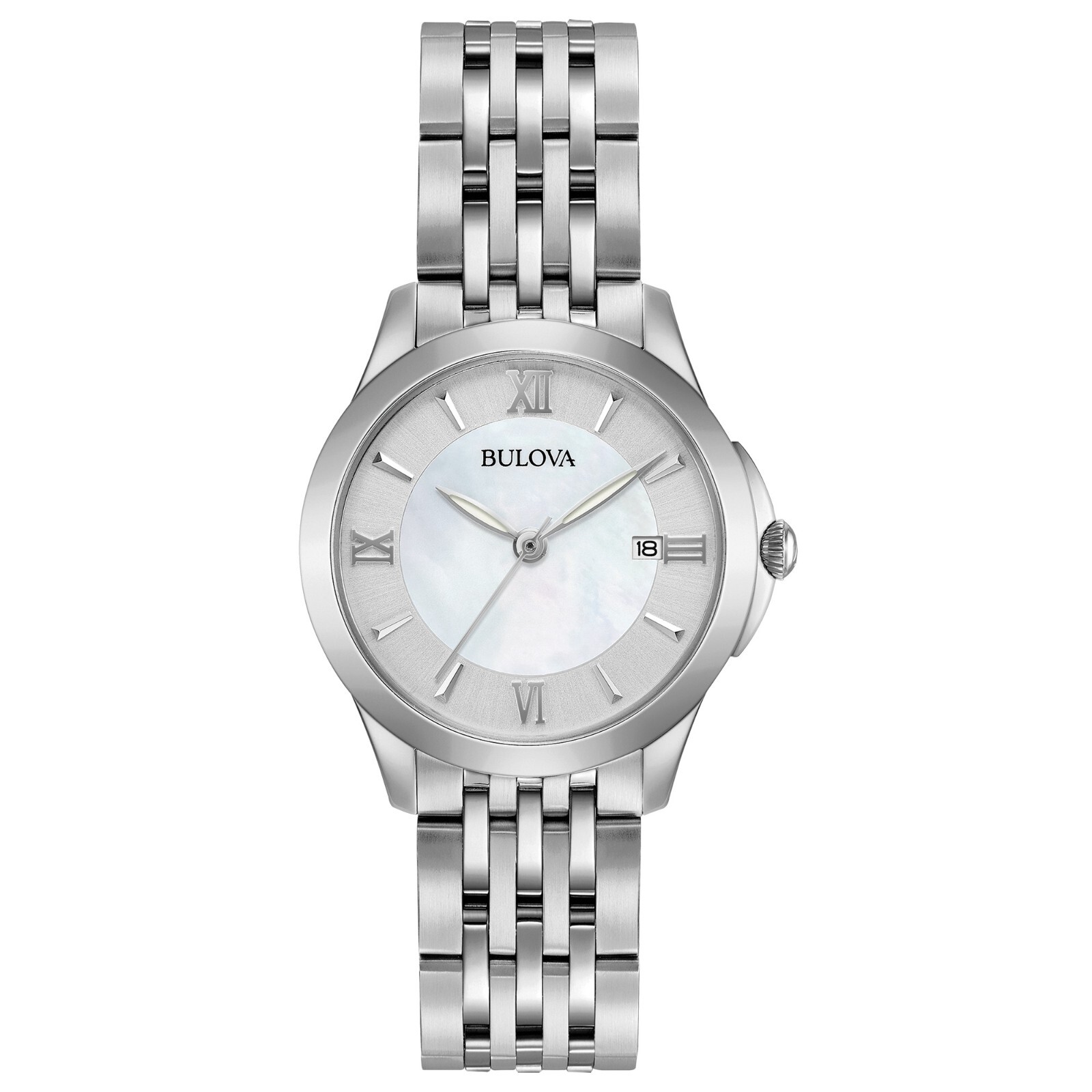 Женские классические часы Bulova с календарем, кварцевые, серебряные, из нержавеющей стали, 29 ММ, 96M151