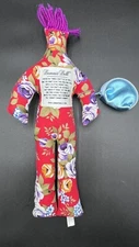 Dammit Doll Blue Red & Floral Purple Yarn Hair Stress Relief 12" W/Pins