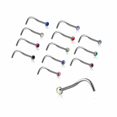 Nasenstecker Glitzerstein gebogen Nasenpiercing 0,8 mm Stahl