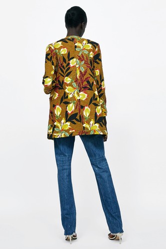ZARA MUSTARD TROPICAL PRINTED FLORAL BLAZER COAT JACKET L LARGE 12 8 40 - Picture 5 of 8