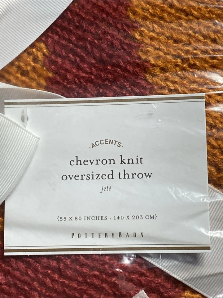 Pottery Barn Orange Red Zig Zag Knit Oversized Throw Blanket 55x80 New NIP - Image 2 of 4