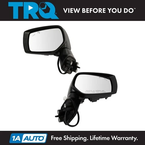 TRQ Mirror Power Heated Signal Chrome Trim Smooth Black Pair for Subaru New