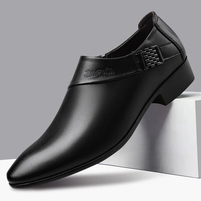 Men's Comfort Leather Dress Shoes Block Heel Side-Zip Loafers for All-Day Wear