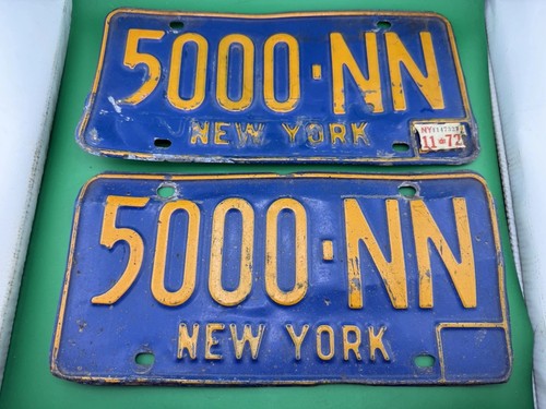 1972 New York NY Blue/Gold License Plate Pair/Set Tag 5000NM FREE Shipping