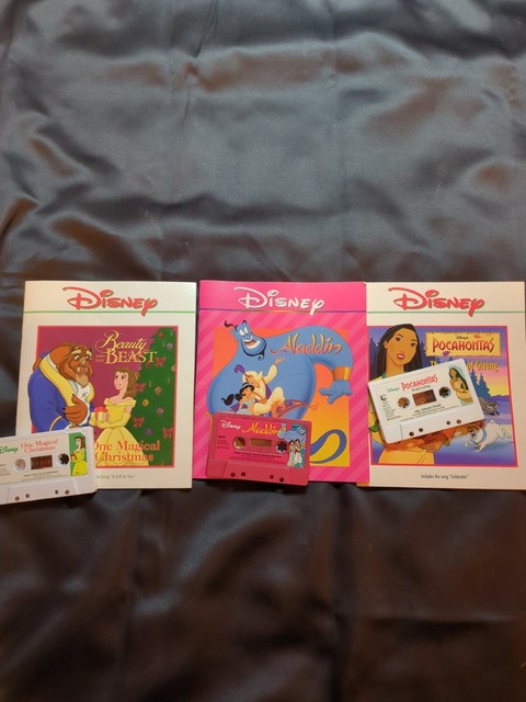 Walt Disney Read Along Books & Tapes x3 Beauty & Beast, Aladdin, Pocahontas VTG