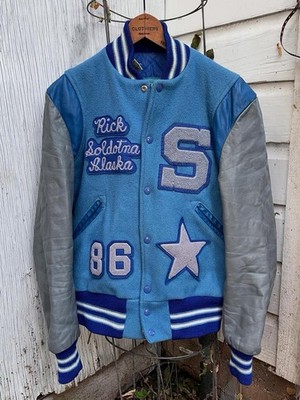 80s DeLONG 水色 HUSKIES 犬刺繍 セーラーカラー　スタジャン 80s DeLONG 水色 HUSKIES 犬刺繍 セーラーカラー スタジャン USA製