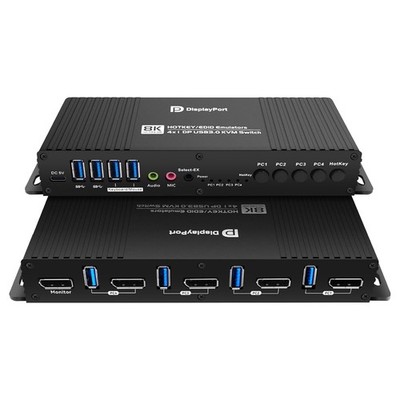 NIB! KVM Switch Displayport 1 Monitor 4 Computers EDID 4K 144hz Hotkey Switching