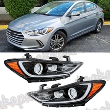Headlights Halogen Pair For 2017 2018 Hyundai Elantra Passenger Driver No DRL