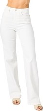 Judy Blue Women's High-Rise Braided Waistband Wide Leg Jeans, White, Size 18W