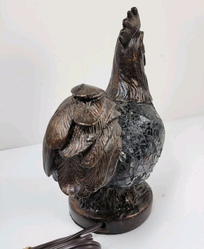 Rooster Mosaic Glass Lamp Brown Amber Accent Decorative with Bronze Style Resin - Picture 5 of 13