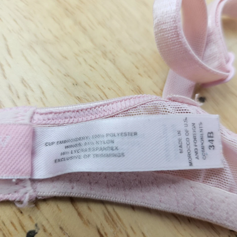Sujetador de malla bordada floral con lazo rosa vintage Y2K Victoria's Secret 34B sin forro Foto 3 de 4