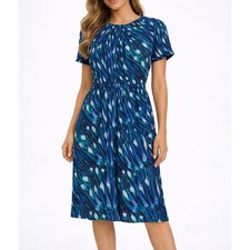 TORY BURCH 100% Silk Dress Size 2 Blue Green Watercolor Short Sleeve Cocktail