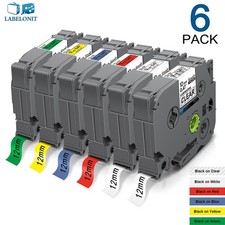 6PK Label Maker Tape 12mm Laminated fit for Brother P-Touch TZ TZe-231 PT-D210