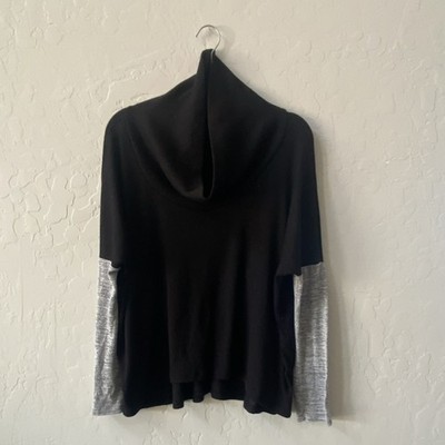 Casa Lee Black Gray Colorblock Cowl Neck Knit Pullover Top Long Sleeve Grande