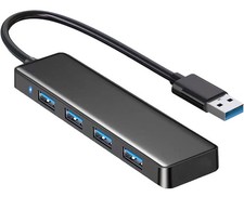 USB Hub 4 Port, Splitter 1 in 4 Out, Extender 1FT, Port/Black