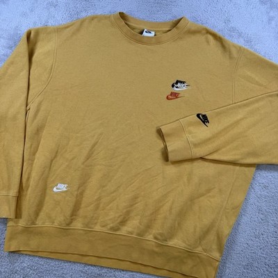 Nike Sweatshirt Mens XL Yellow Sportswear Essential Embroidered Sport Fleece
