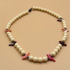 Cream Beaded Bird Necklace Carved Shell Birds Vintage Boho Statement Jewelry