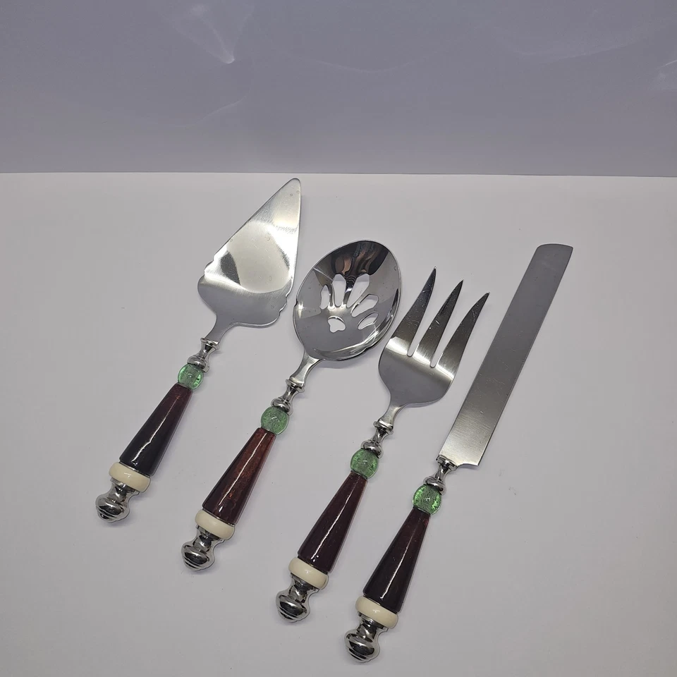 LENOX Stainless Steel Holiday Gatherings Serving Set -Jeweled Glass Handle 4 Pcs - Image 2 of 4